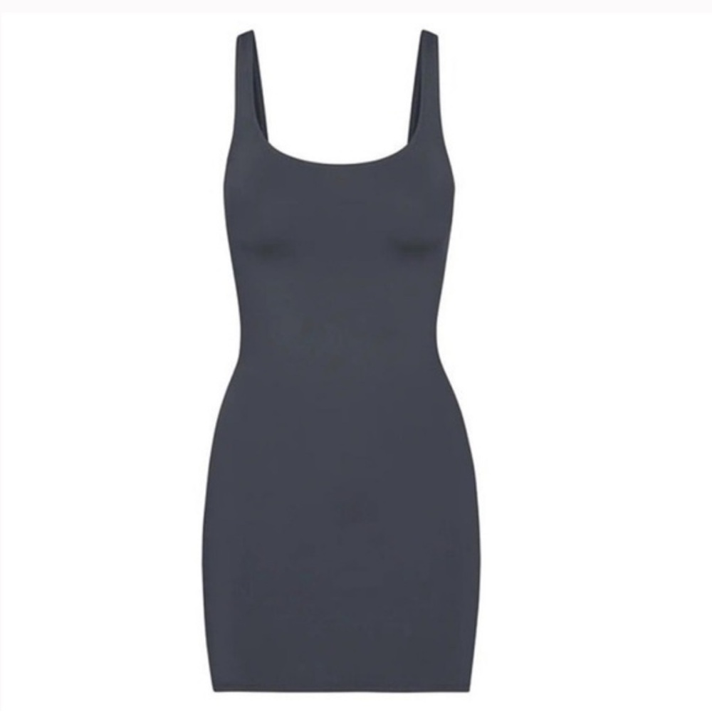 SKIMS Signature Swim Tank Dress Gunmetal size medium beach resort swimming